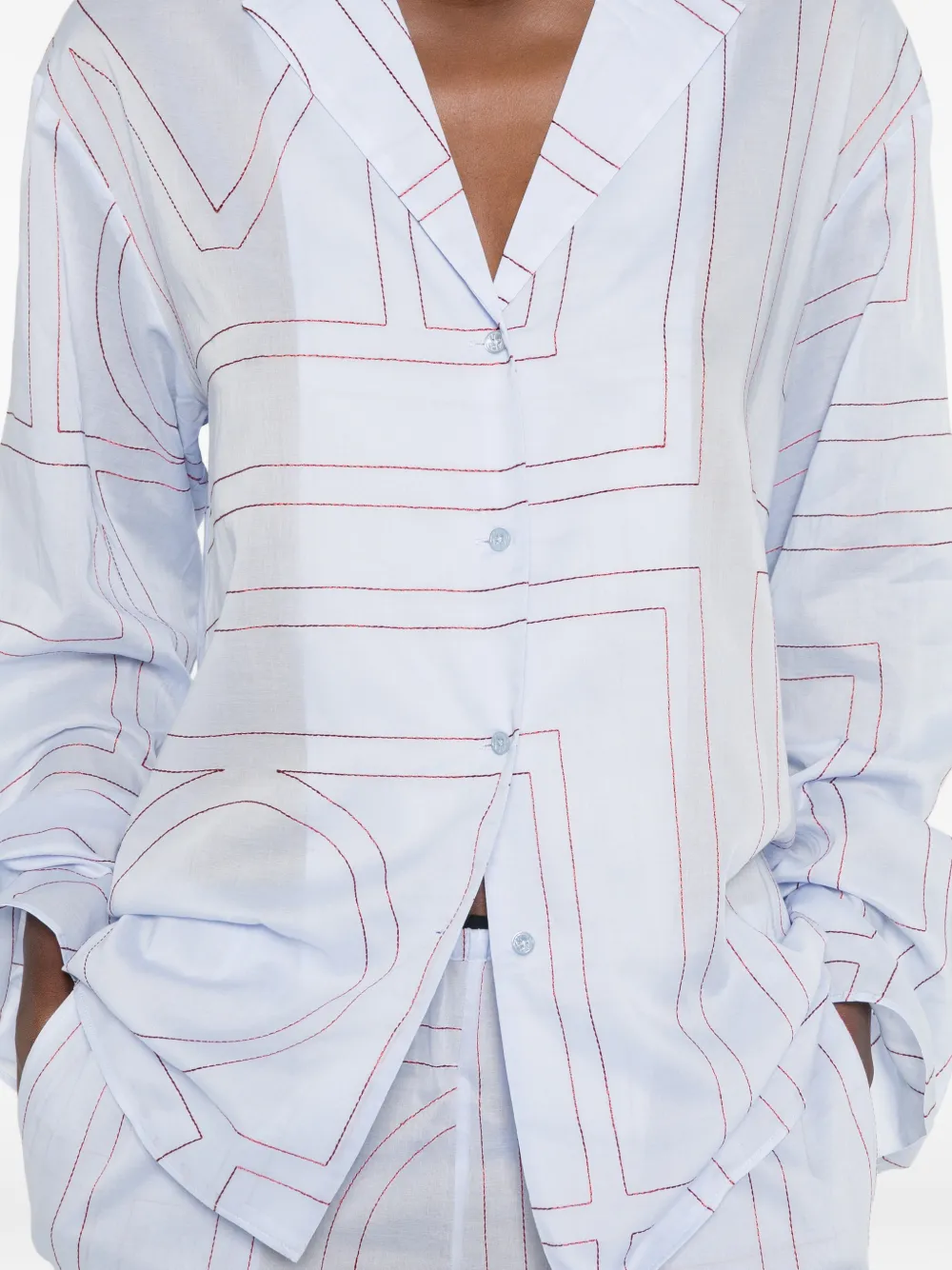 TOTEME Pyjamatop van katoenblend met monogram Blauw