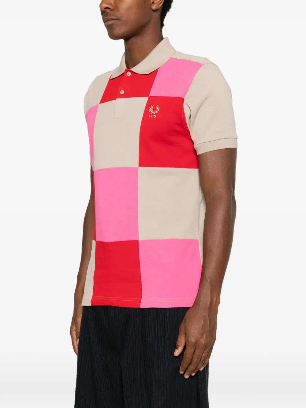 Comme Des Garçons Shirt Poloshirt met geborduurd logo en patchwork Beige
