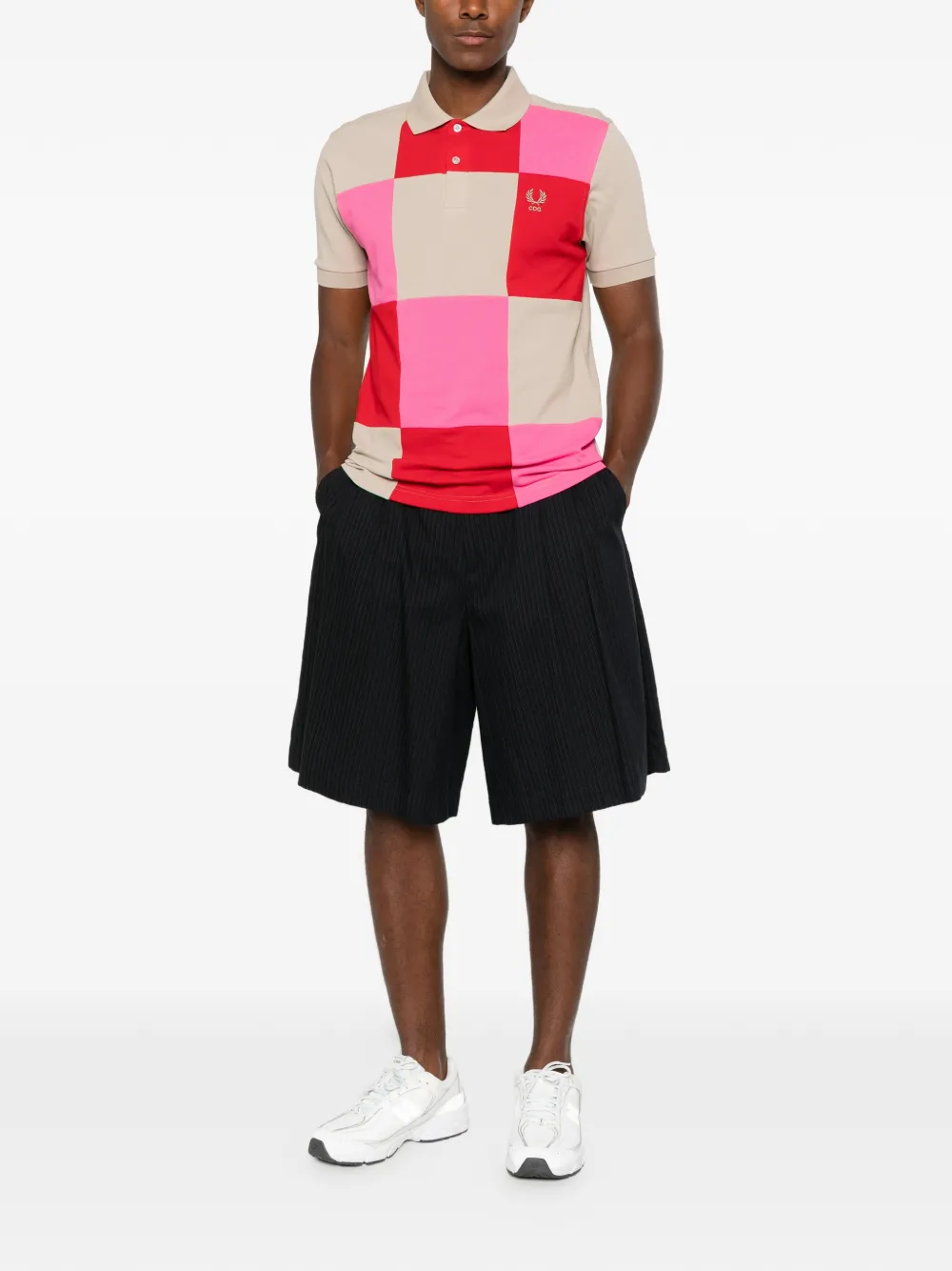 Comme Des Garçons Shirt Poloshirt met geborduurd logo en patchwork Beige
