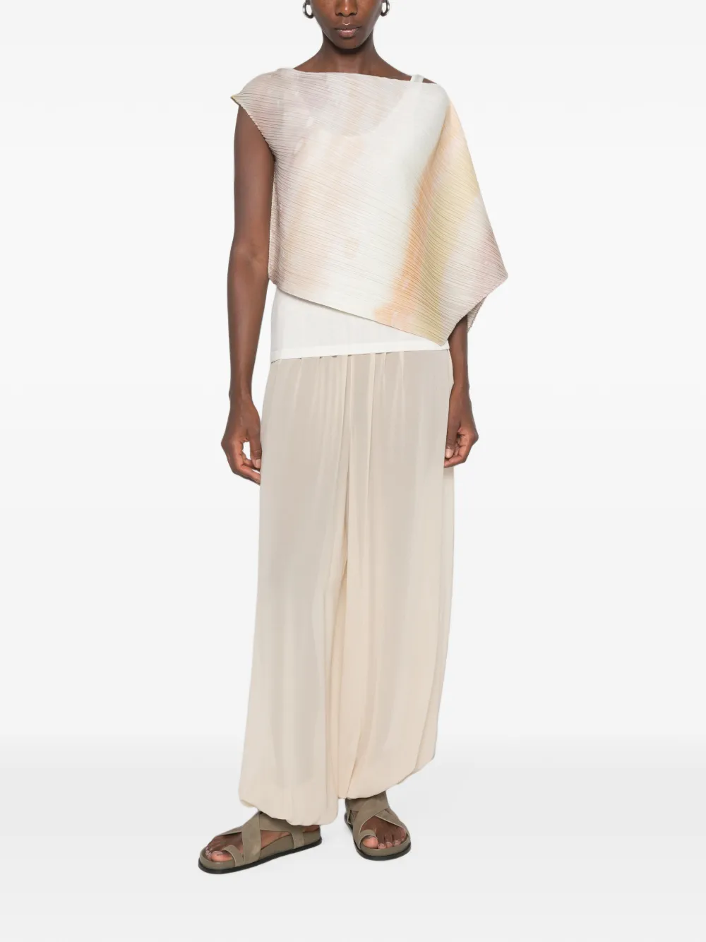 Pleats Please Issey Miyake asymmetric-design pleated top - Green