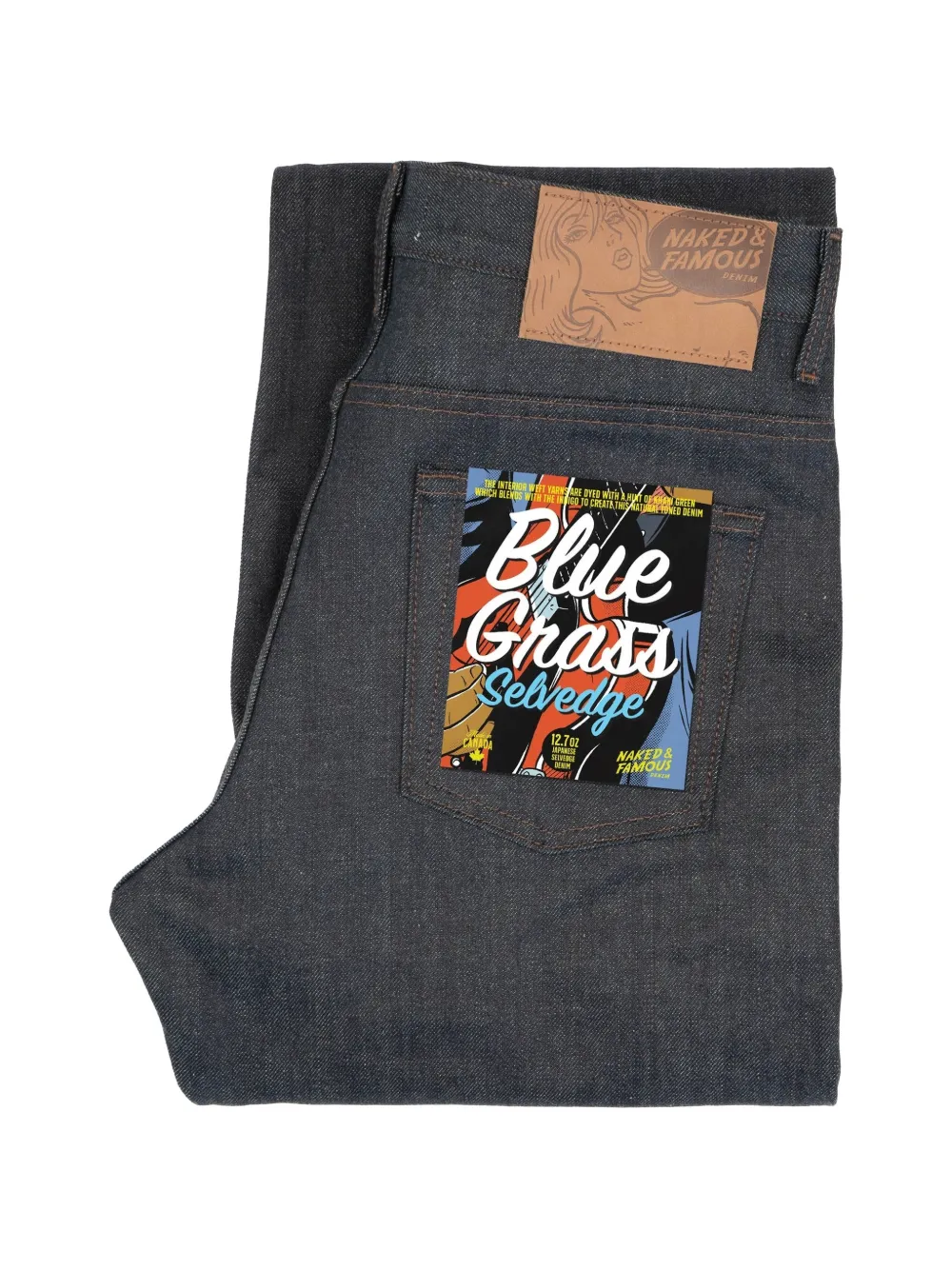 Naked and Famous Groovy Guy Blue Grass selvedge denim jeans