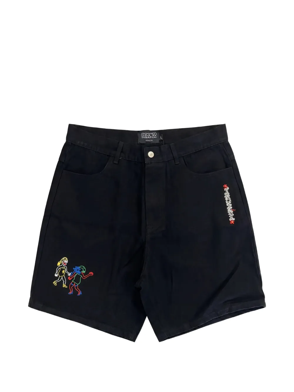 Pas de Mer Sbugnine graphic-embroidered denim shorts - Nero