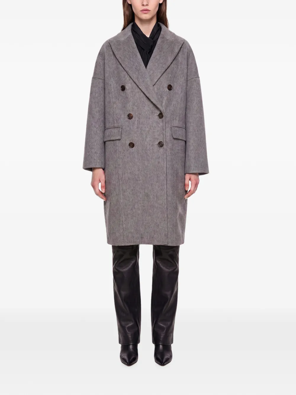 Brunello Cucinelli double-breasted drop-shoulder cashmere coat Grijs