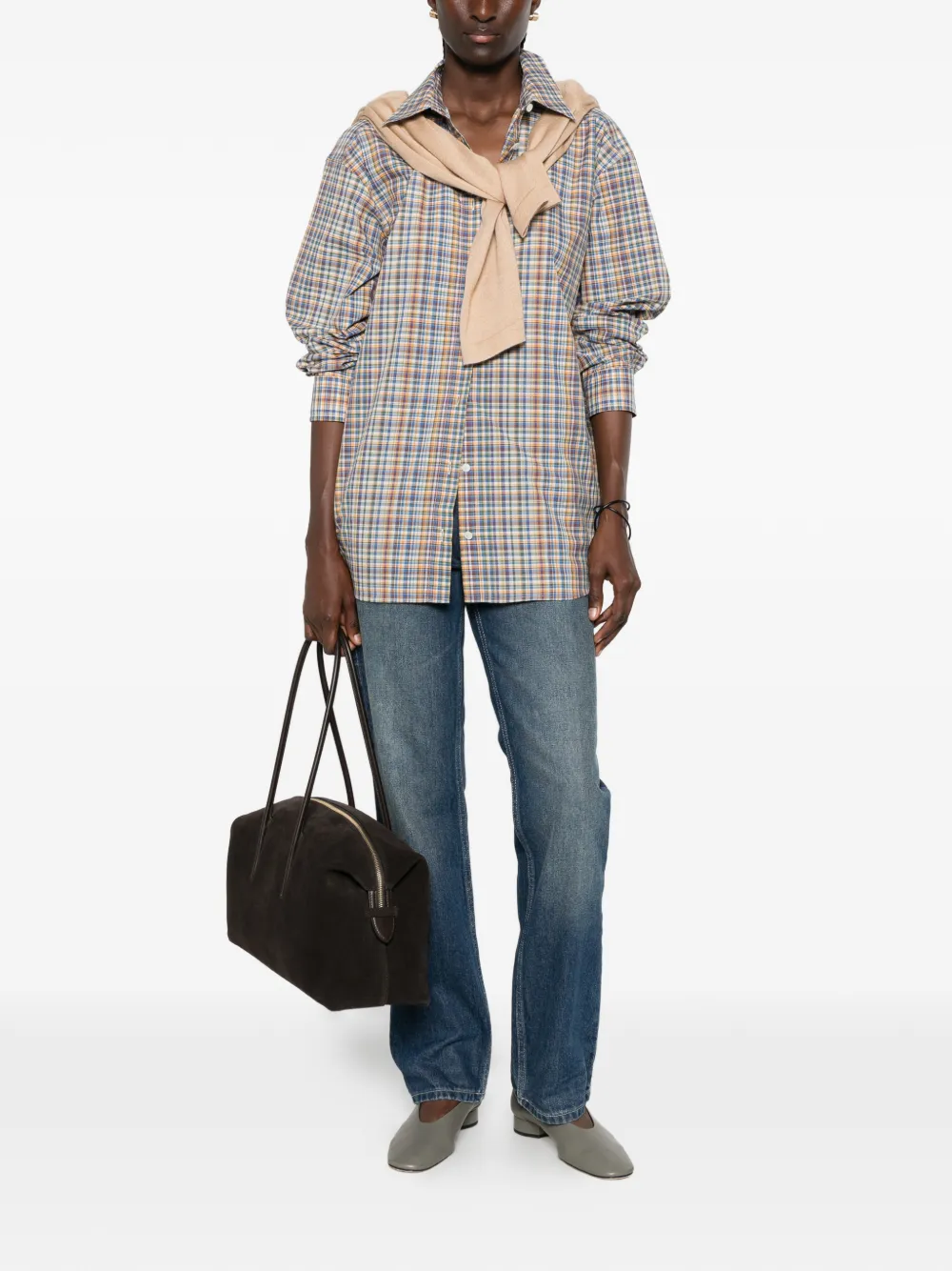 TOTEME check-pattern button-up shirt - Nude