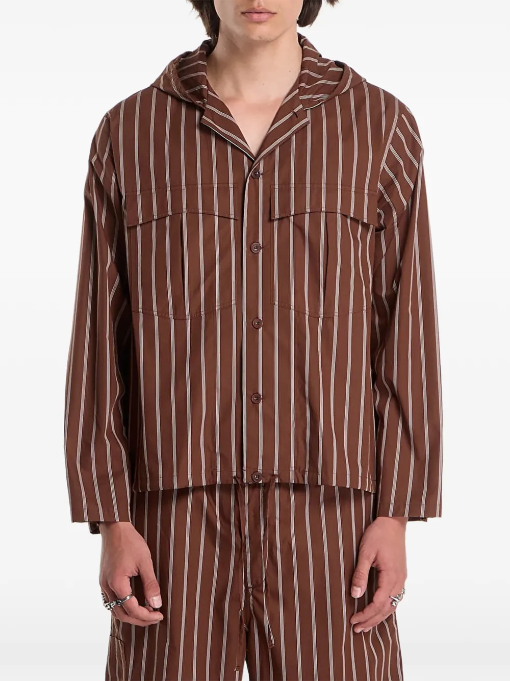 Études Studio vertical-stripe hooded shirt jacket - Braun
