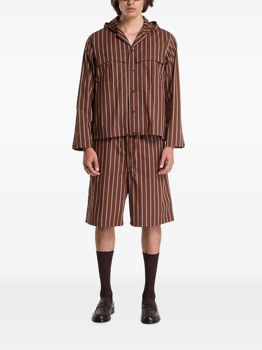 Études Studio Shirtjack met capuchon en verticale streep Bruin