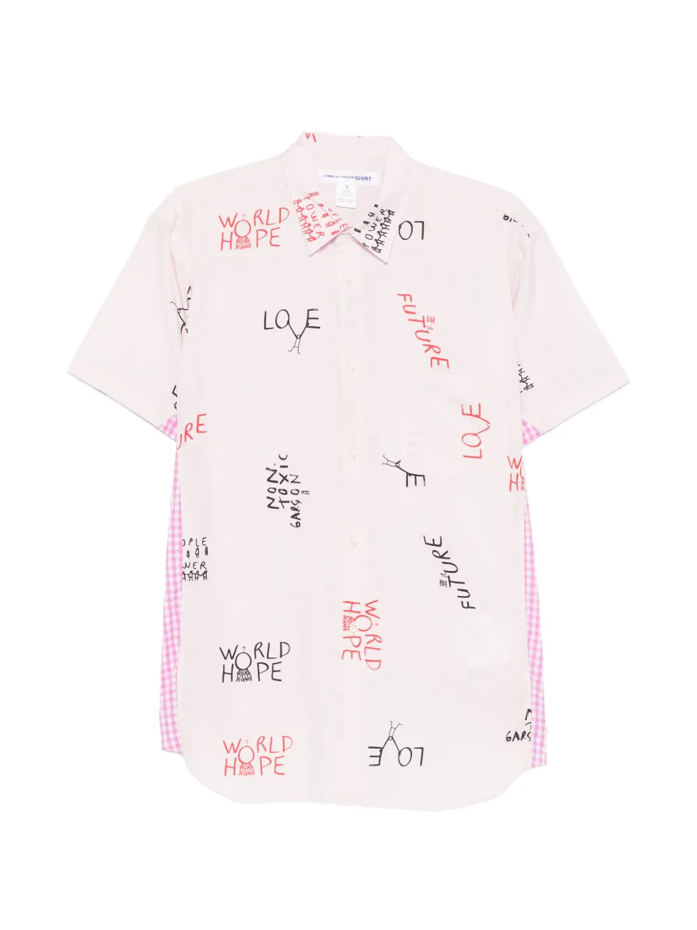 Comme Des Garçons Shirt slogan-print button-down cotton shirt - Rosa