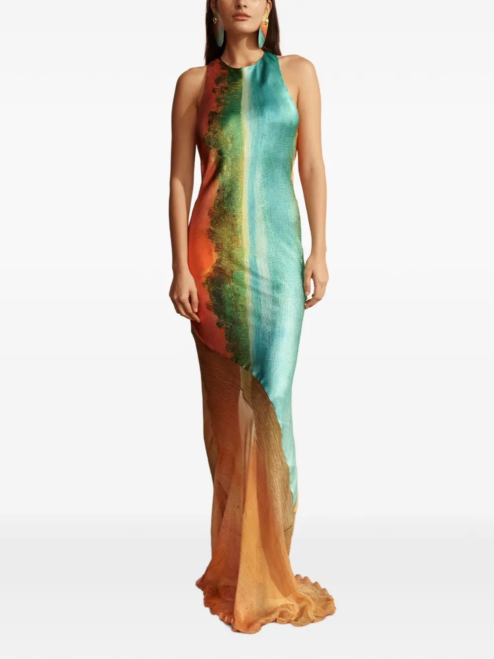Donde Esteban Formentera maxi-jurk met print Oranje