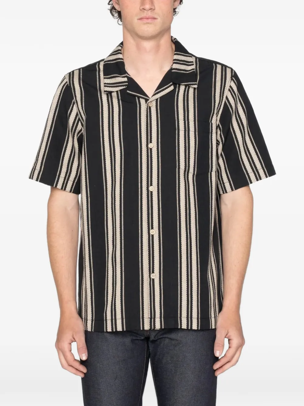 Naked and Famous Aloha katoenen overhemd met korte mouwen Zwart