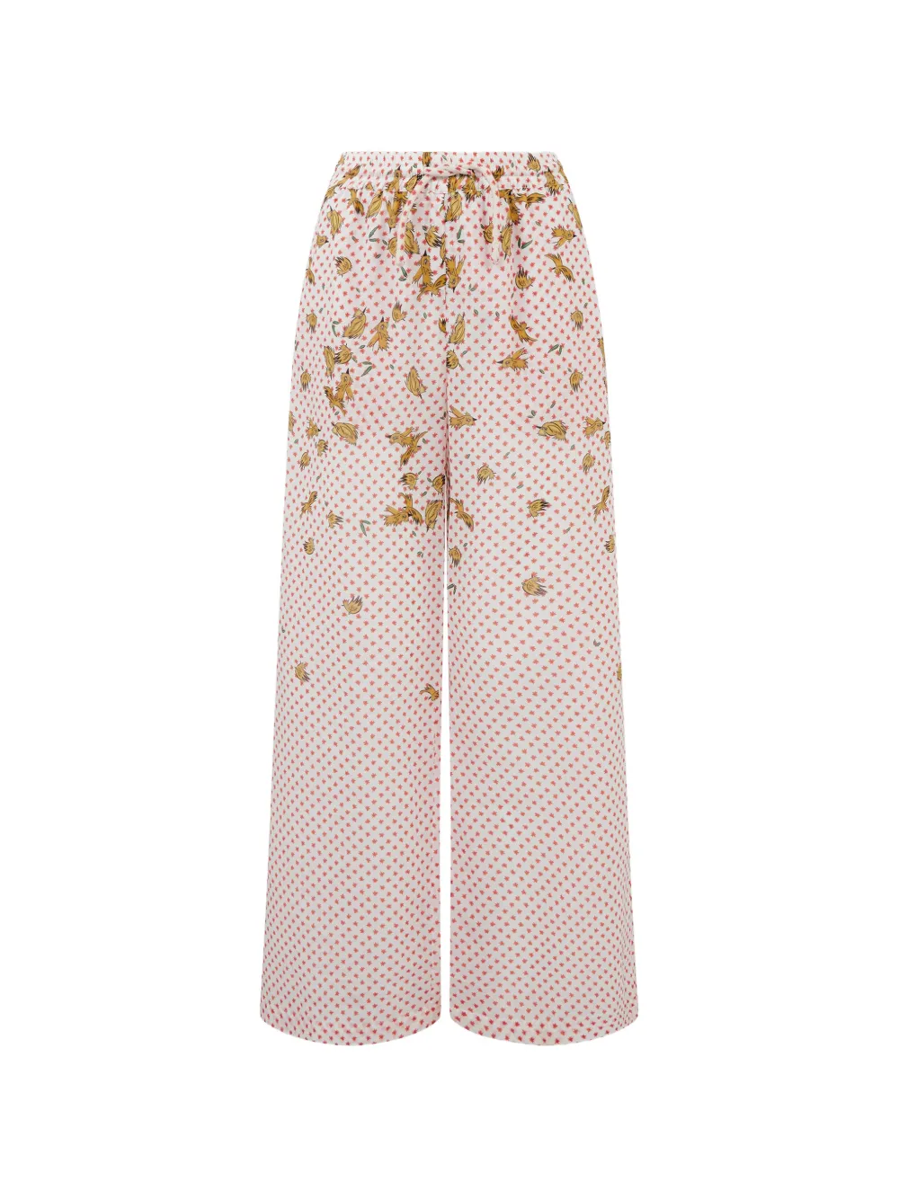 Donde Esteban bird-print drawstring wide-leg trousers - Bianco