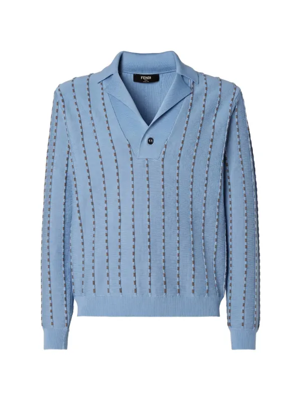 Fendi Stripe-knit Polo-collar Sweater in Blue