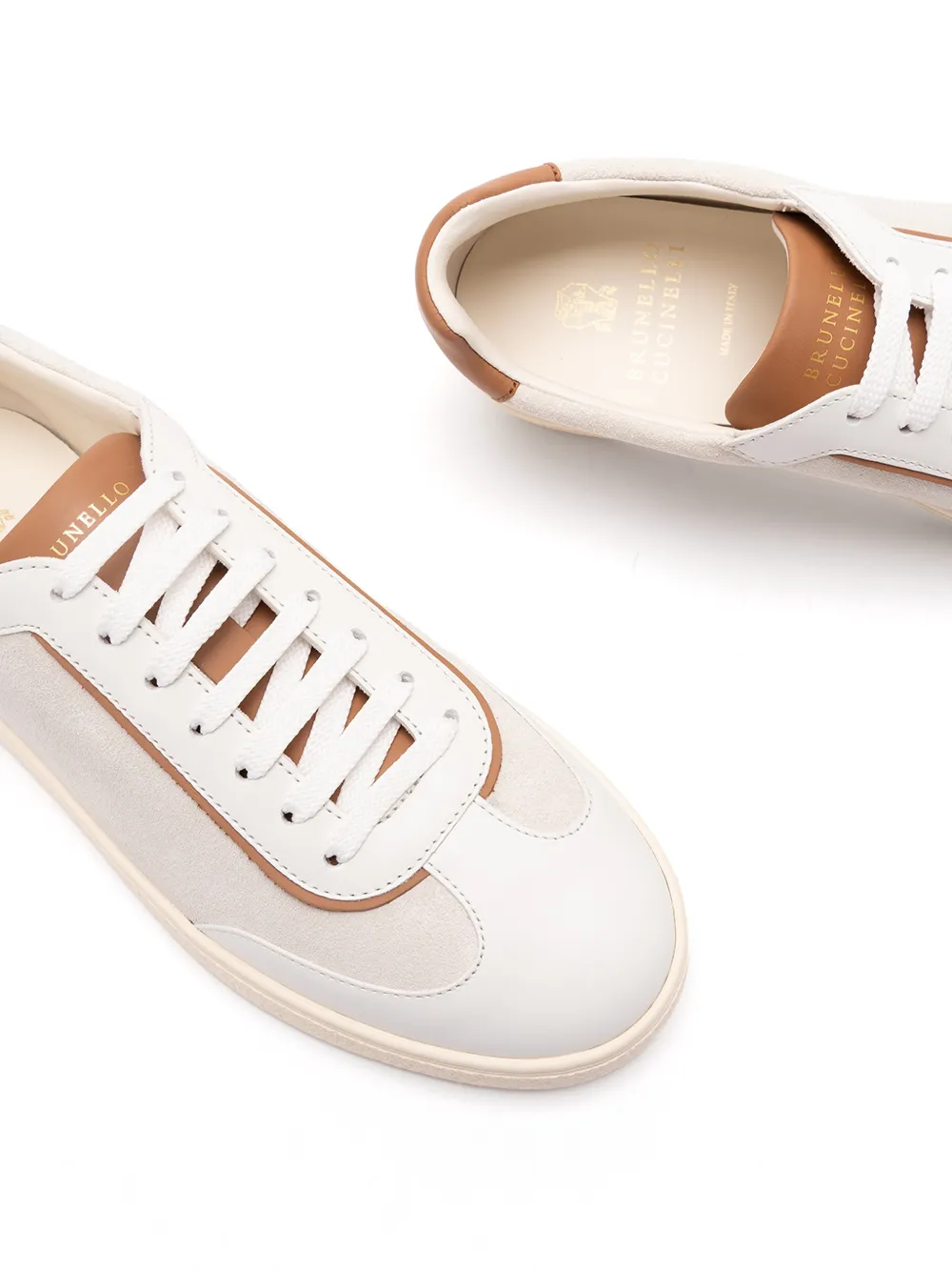 Brunello Cucinelli leather panelled low-top sneakers Beige