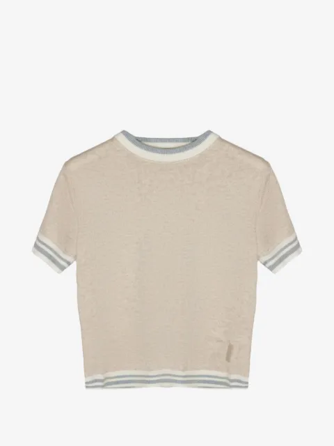 Eleventy Kids stripe-trim crew-neck T-shirt