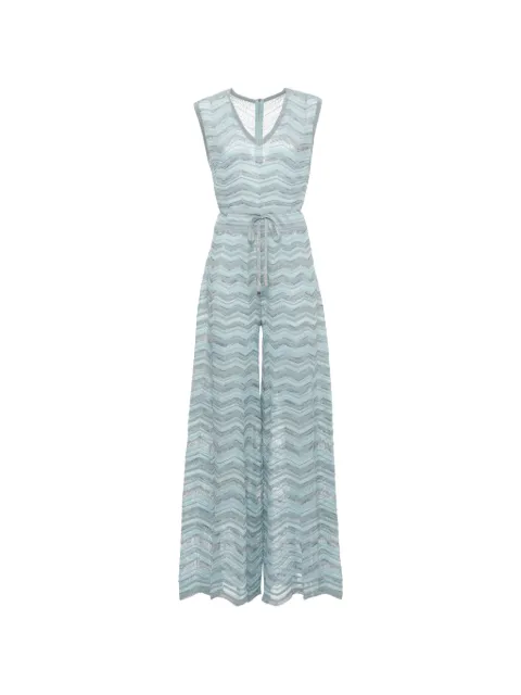 D.Exterior chevron-knit wide-leg jumpsuit