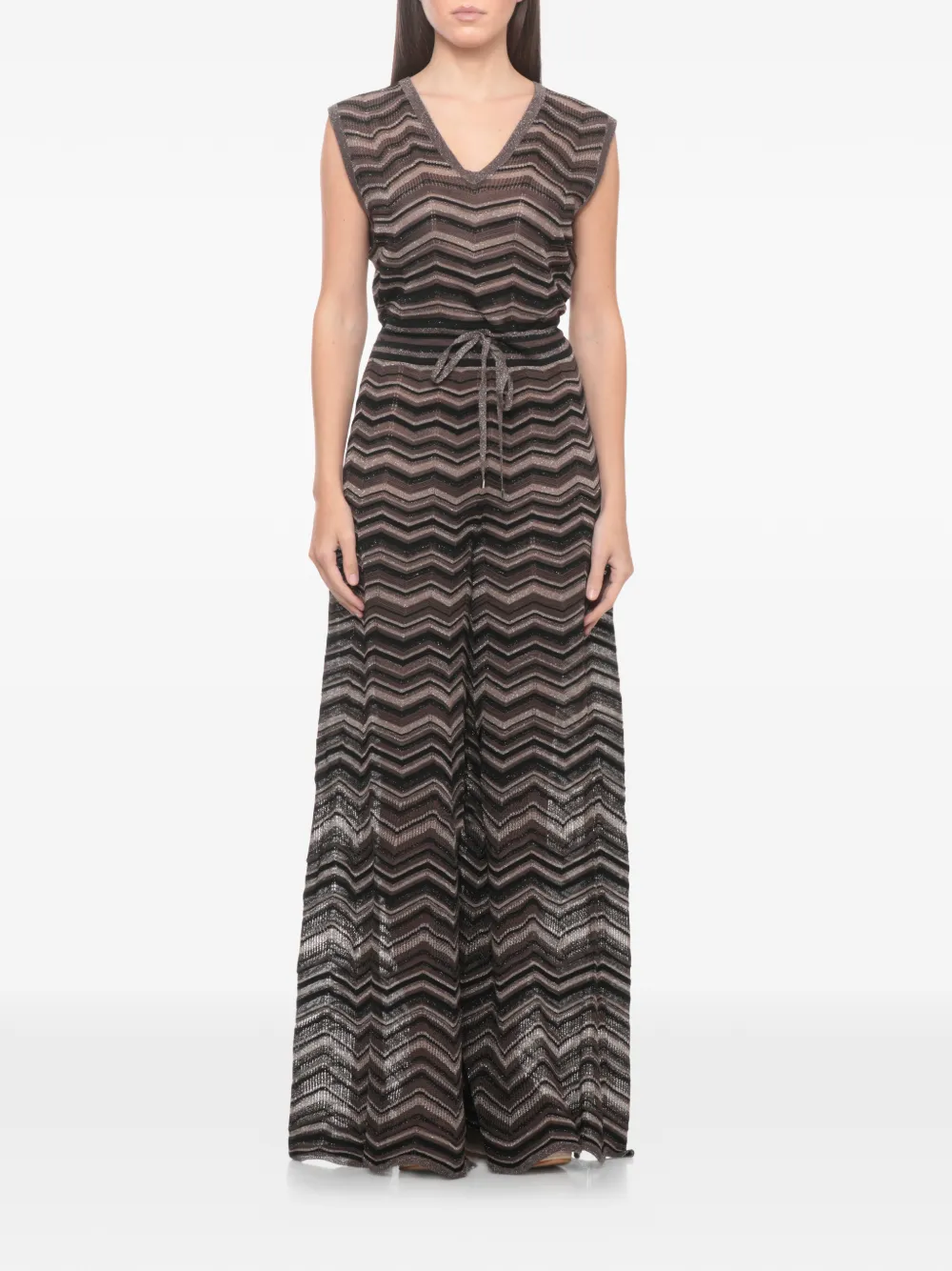 D.Exterior chevron-knit wide-leg jumpsuit - Marrone