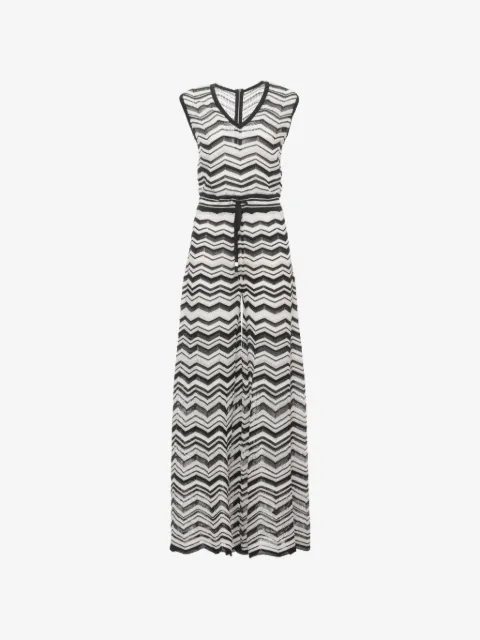 D.Exterior chevron-knit wide-leg jumpsuit
