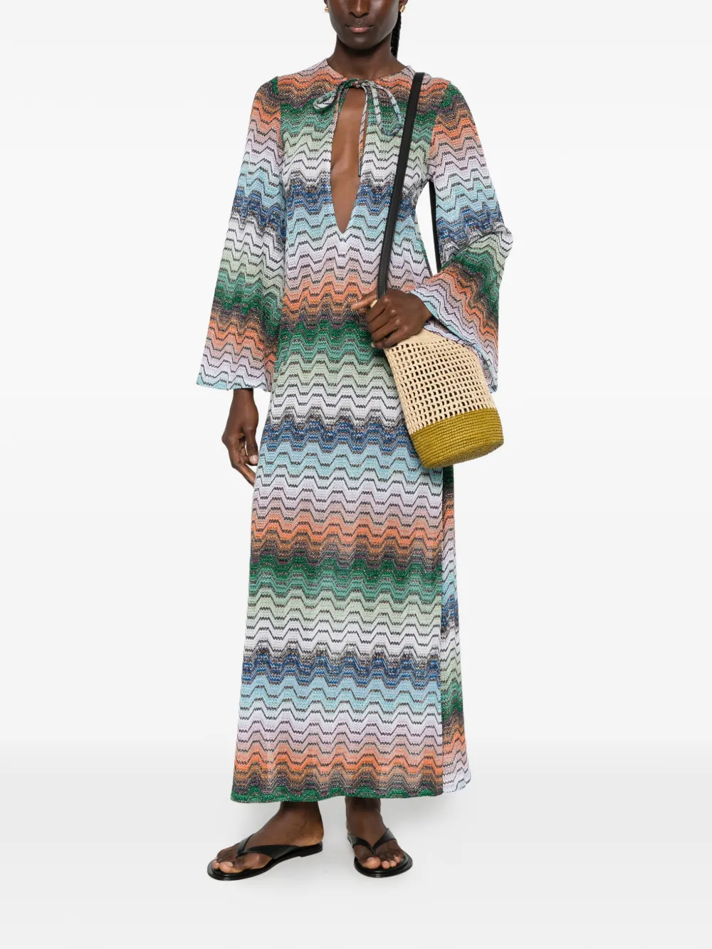Missoni Maxi-jurk met zigzagpatroon en uitgesneden details Groen