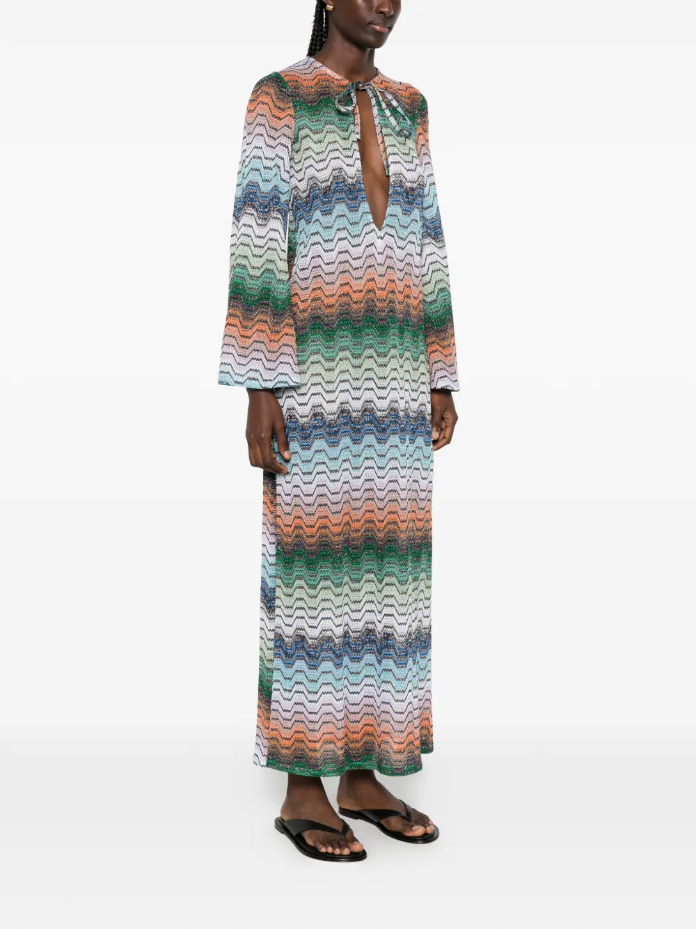 Missoni Maxi-jurk met zigzagpatroon en uitgesneden details Groen