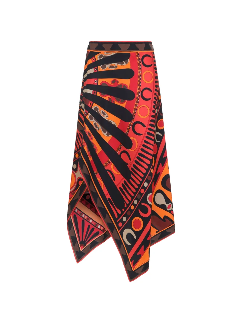 PUCCI abstract-print asymmetric midi skirt - Rosso