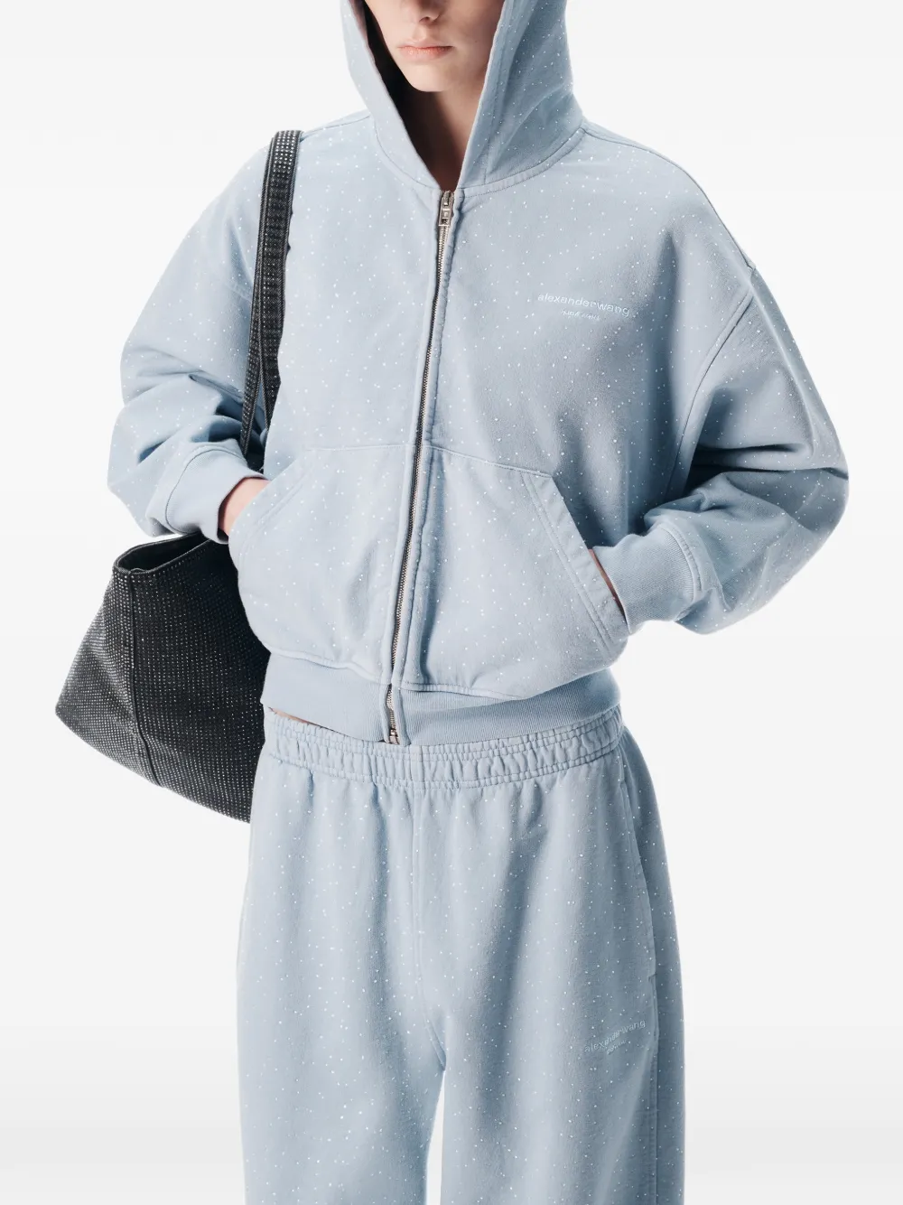 Alexander Wang Hoodie verfraaid met kristallen en rits Blauw