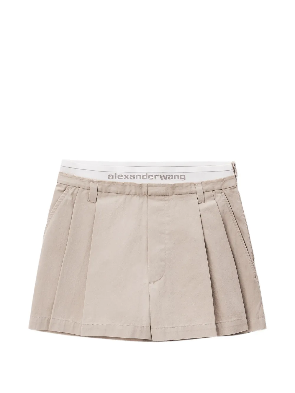 Alexander Wang logo-waistband pleated mini shorts - Neutrals