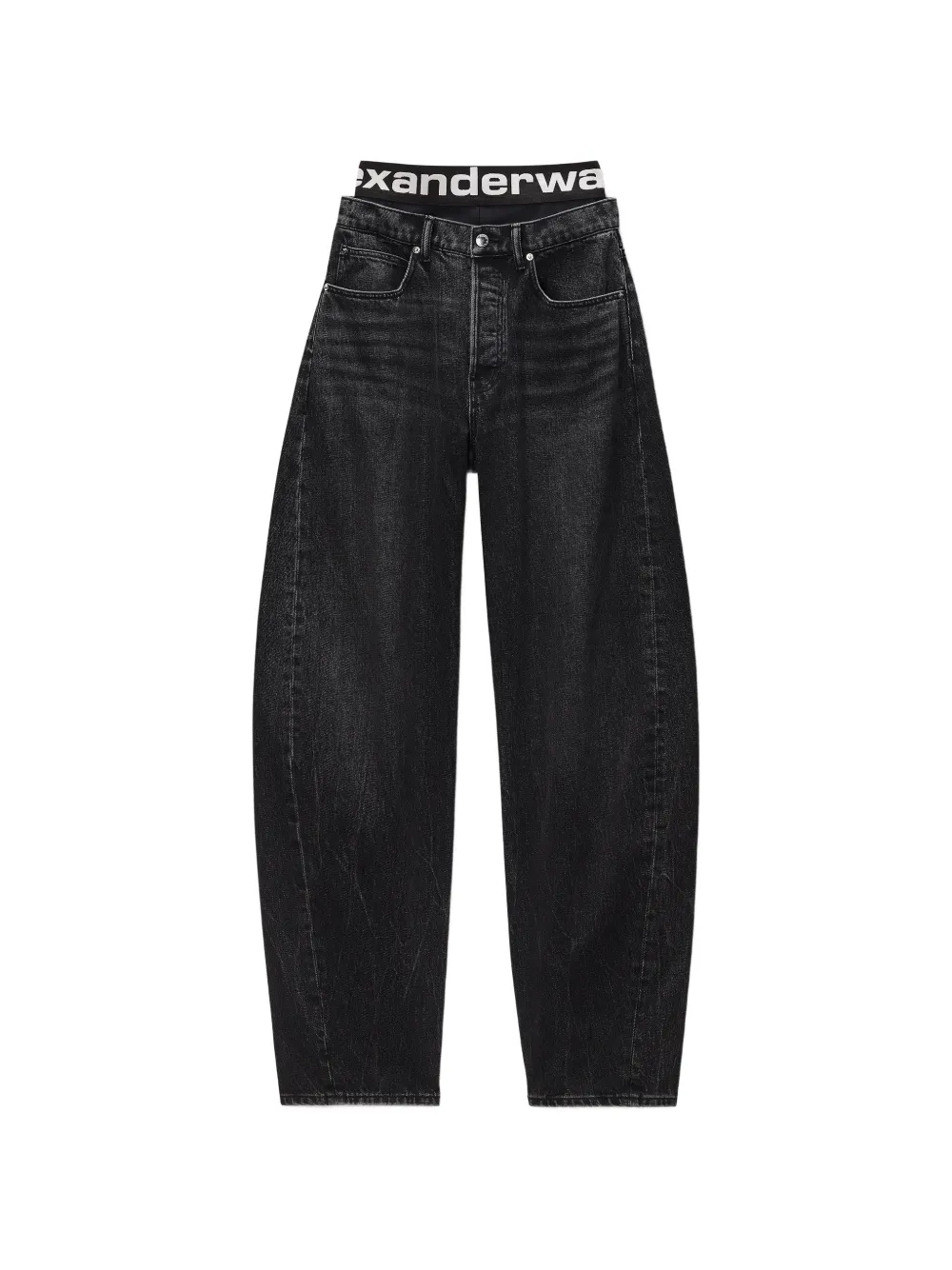 Alexander Wang logo-waistband layered tapered jeans - Grigio