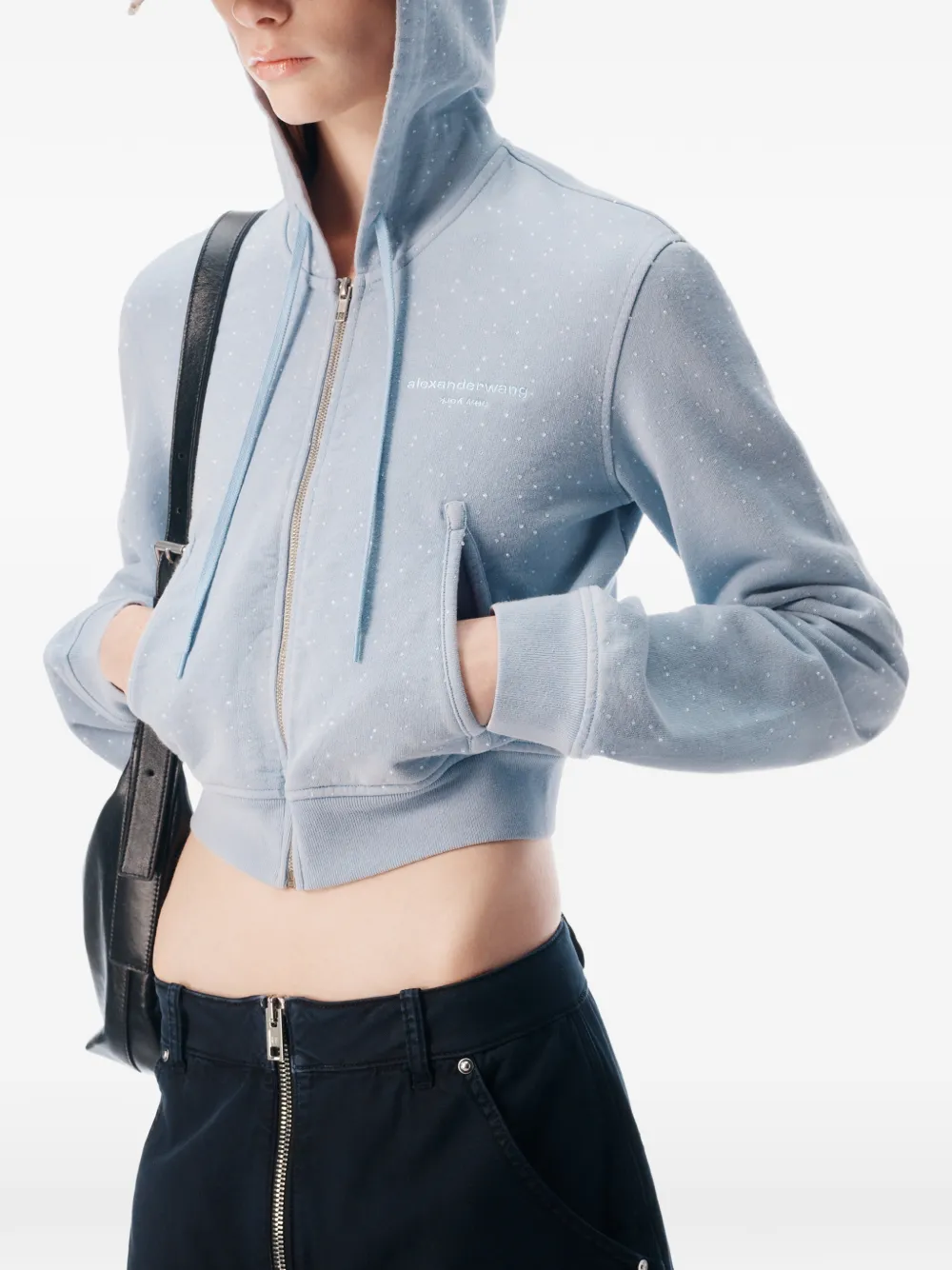 Alexander Wang Cropped hoodie verfraaid met kristallen en rits Blauw