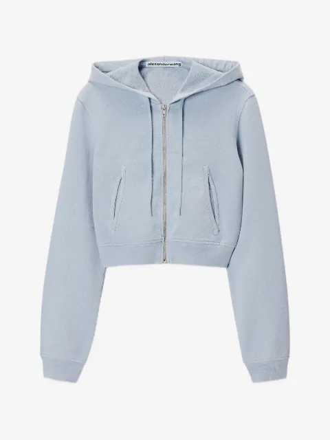 Alexander Wang crystal-embellished cropped zip-up hoodie