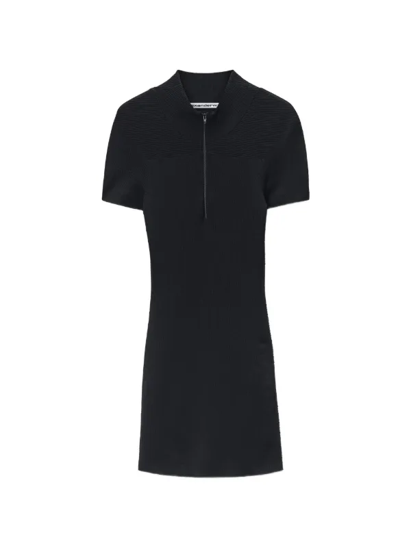 Alexander Wang Debossed Logo Mock Neck Dress in Black