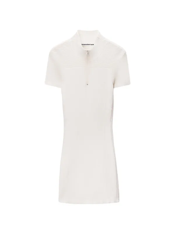 Alexander Wang Debossed Logo Mock Neck Dress in White