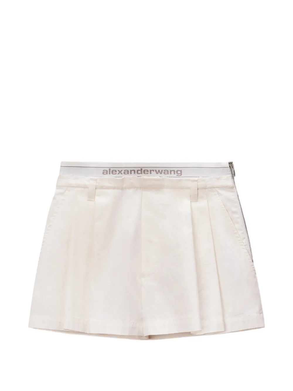 Alexander Wang logo-waistband pleated mini shorts - Neutrals