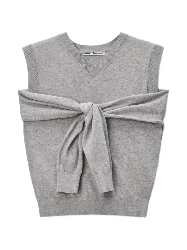 Alexander Wang Layered V-neck Vest with Tie-front Cardigan Detail in Grey