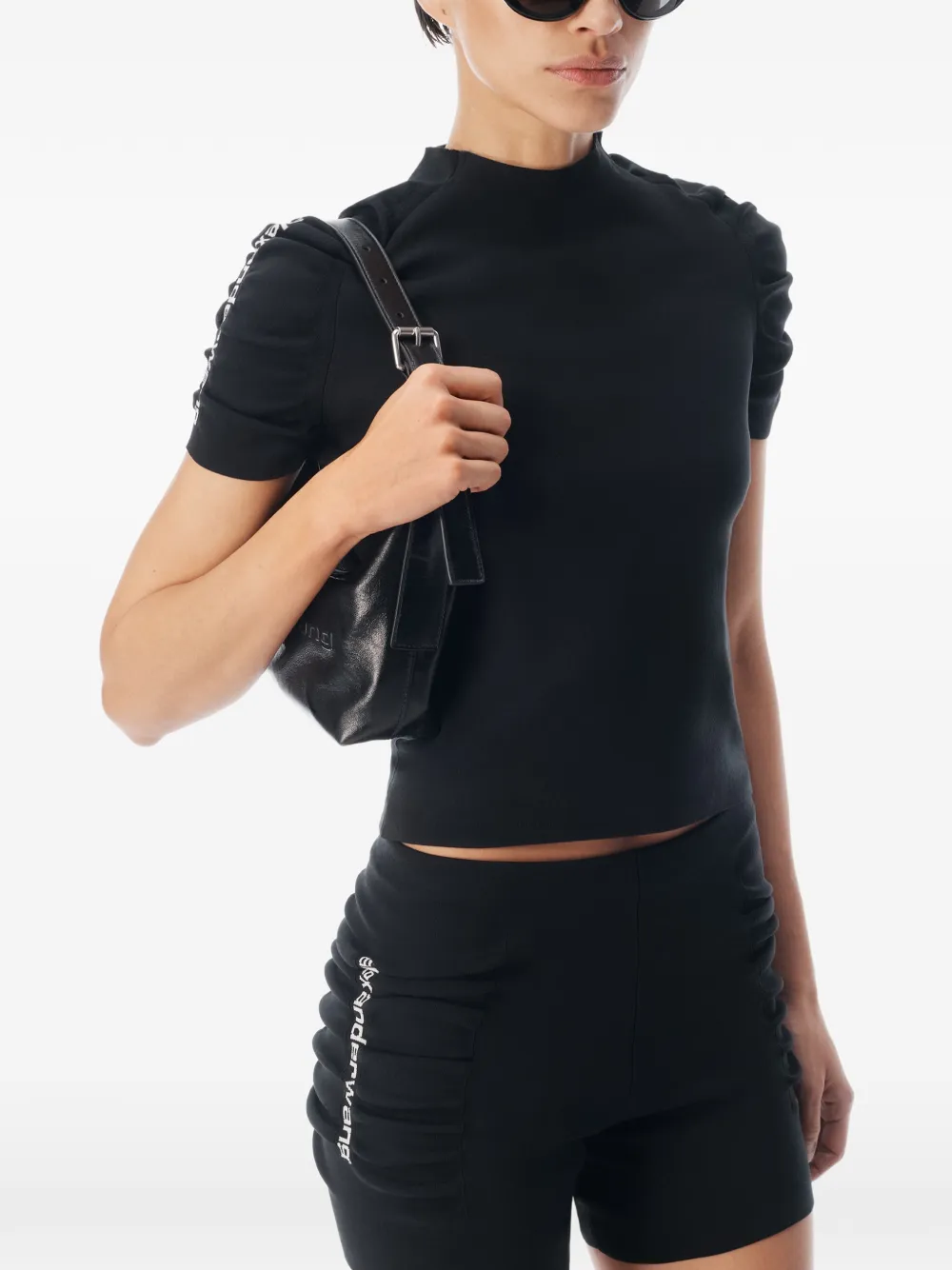 Alexander Wang T-shirt met logoband en ruches Zwart