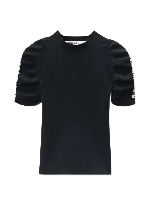 Alexander Wang Ruched Sleeve Short Sleeve Crewneck in Black