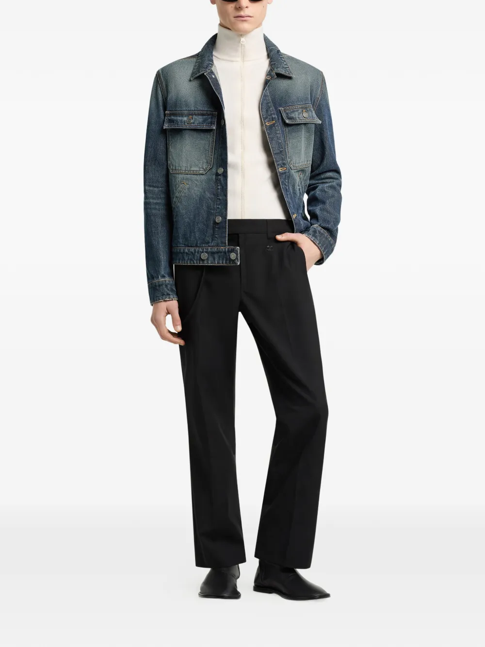 Courrèges Denim jack met geborduurd logo en vervaagd effect Blauw