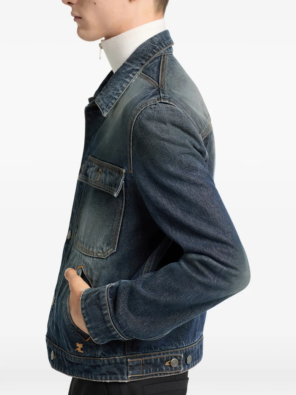 Courrèges Denim jack met geborduurd logo en vervaagd effect Blauw