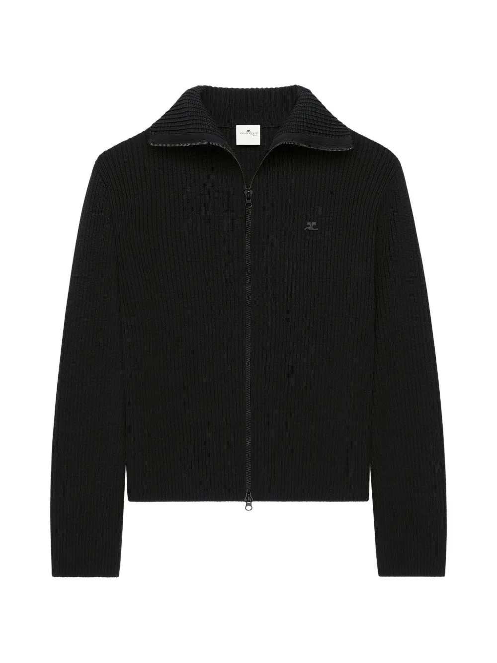 Courrèges Ribbed-knit Zipped Cardigan In Black