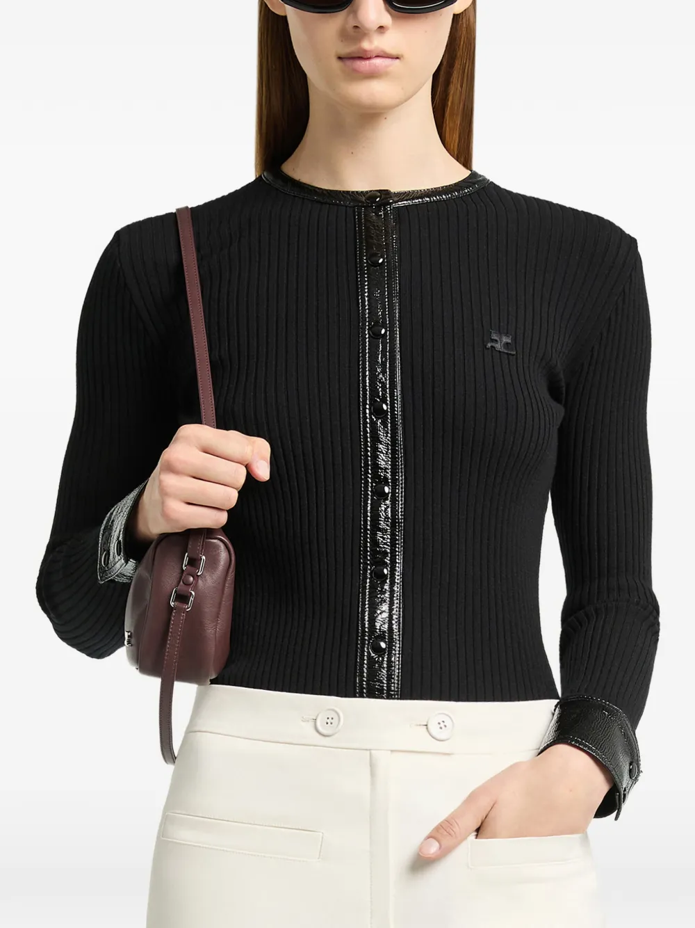 Courrèges Ribgebreid vest met vinyl afwerking Zwart