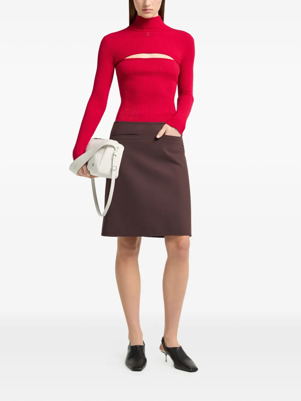 Courrèges Ribgebreide trui met sjerp detail Rood
