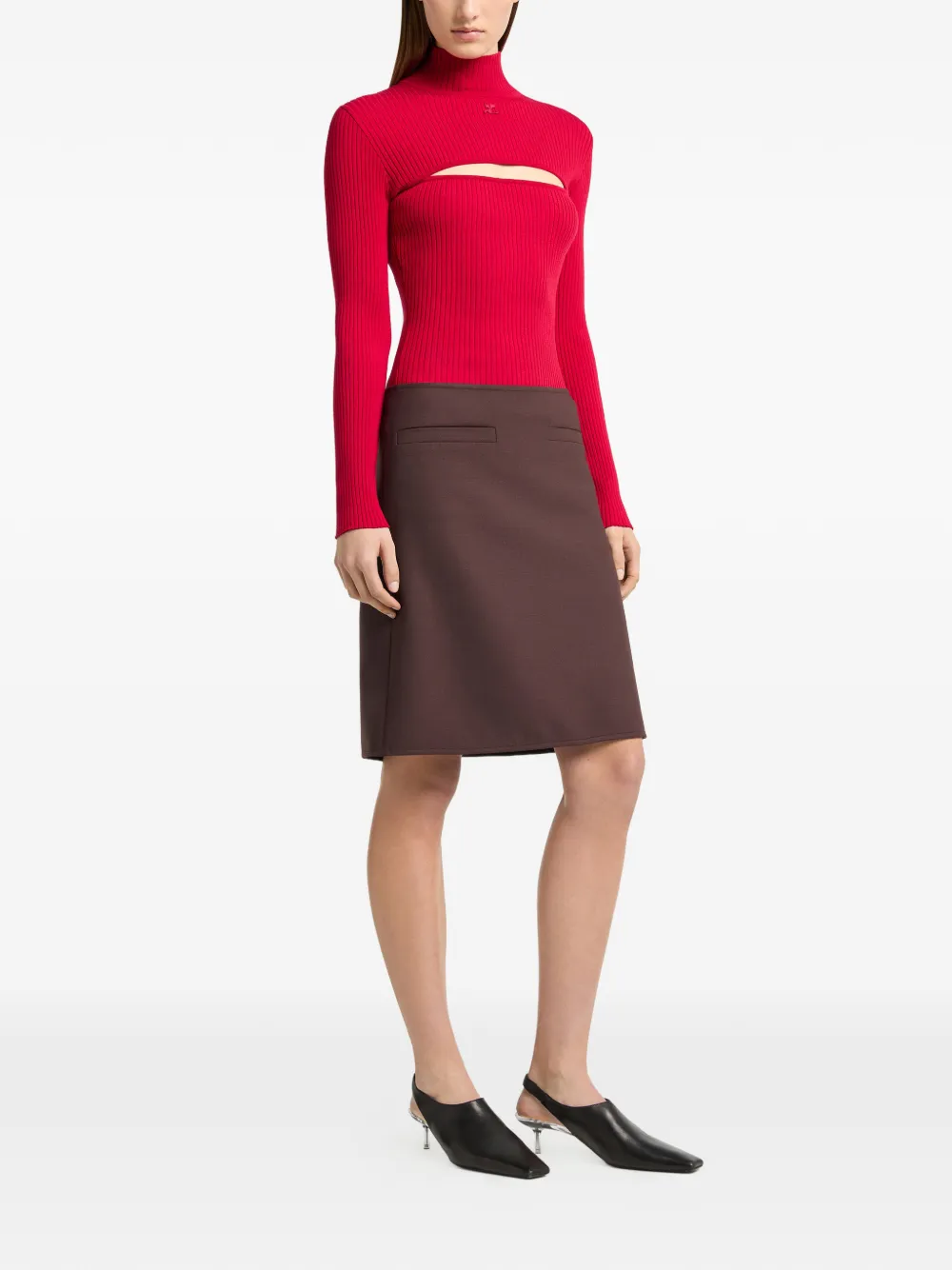 Courrèges Ribgebreide trui met sjerp detail Rood
