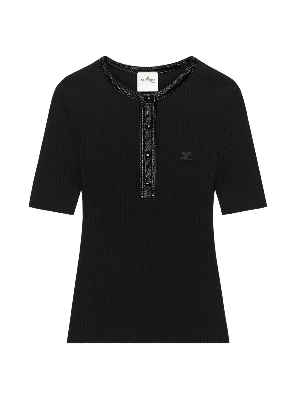 Courrèges vinyl-trim ribbed-knit T-shirt - Nero