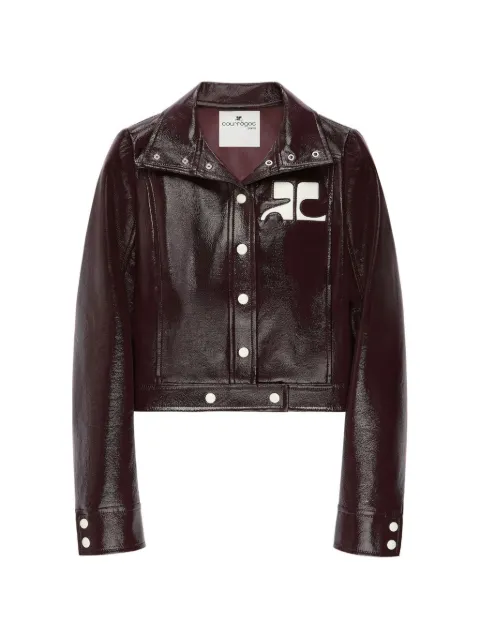 Courrèges vinyl-effect logo-plaque cropped jacket