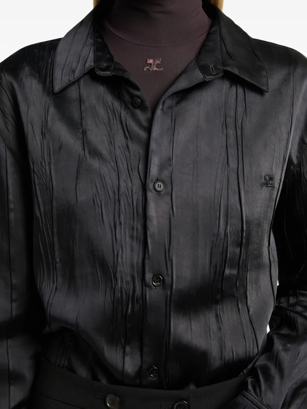 Courrèges Gekreukte blouse met satijnen afwerking Zwart