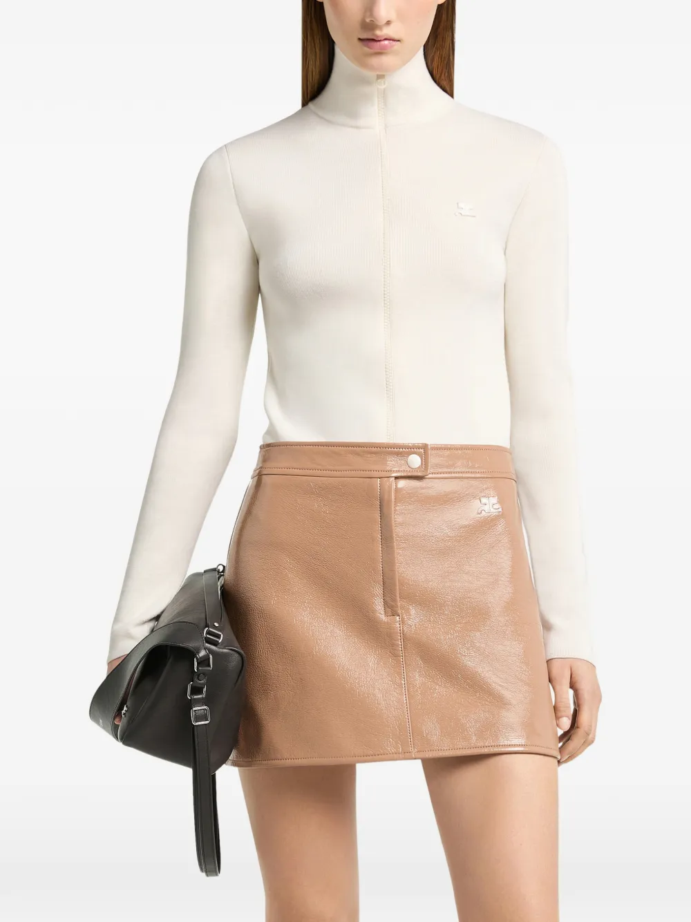 Courrèges Mini-rok met vinyl-effect Beige