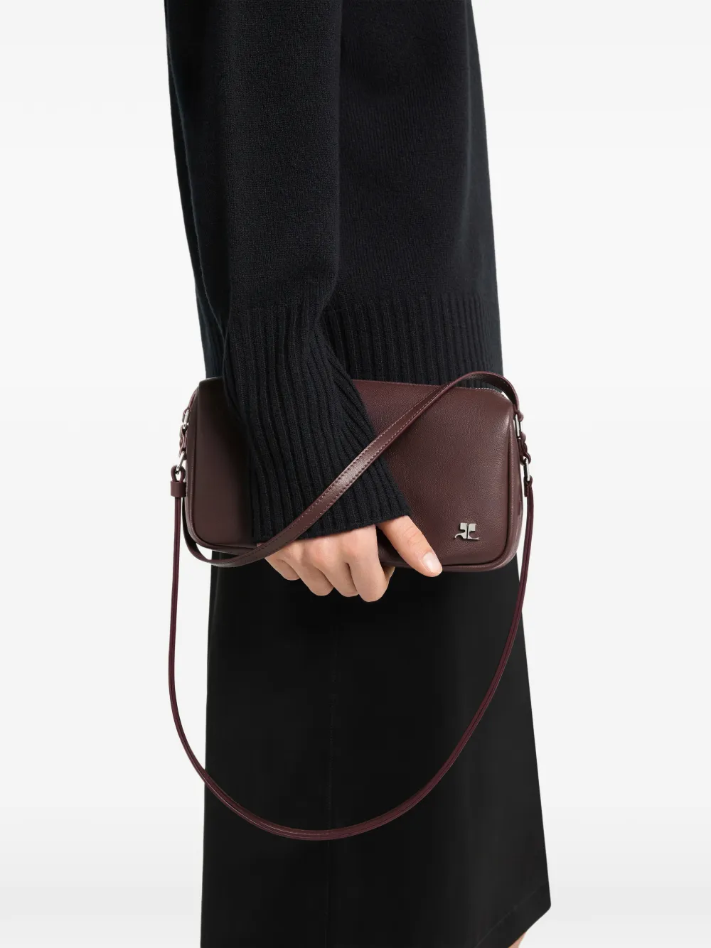 Courrèges Three Sixty kleine leren schoudertas Bruin