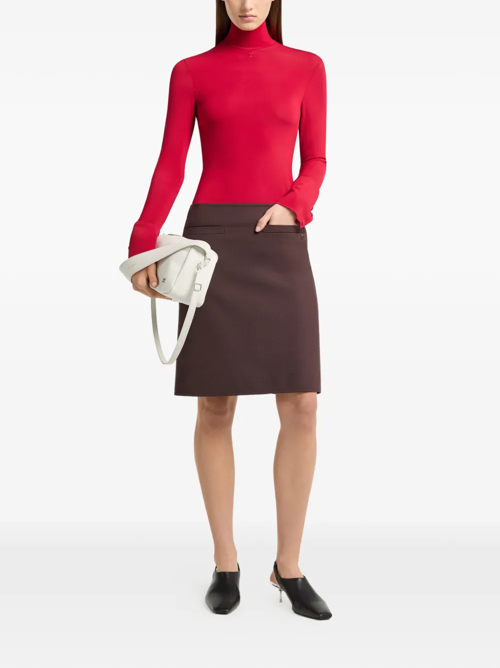 Courrèges T-shirt met geborduurd logo en hoge hals Rood