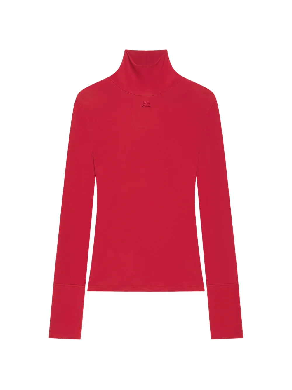 Courrèges logo-embroidered high-neck long-sleeved T-shirt - Rosso