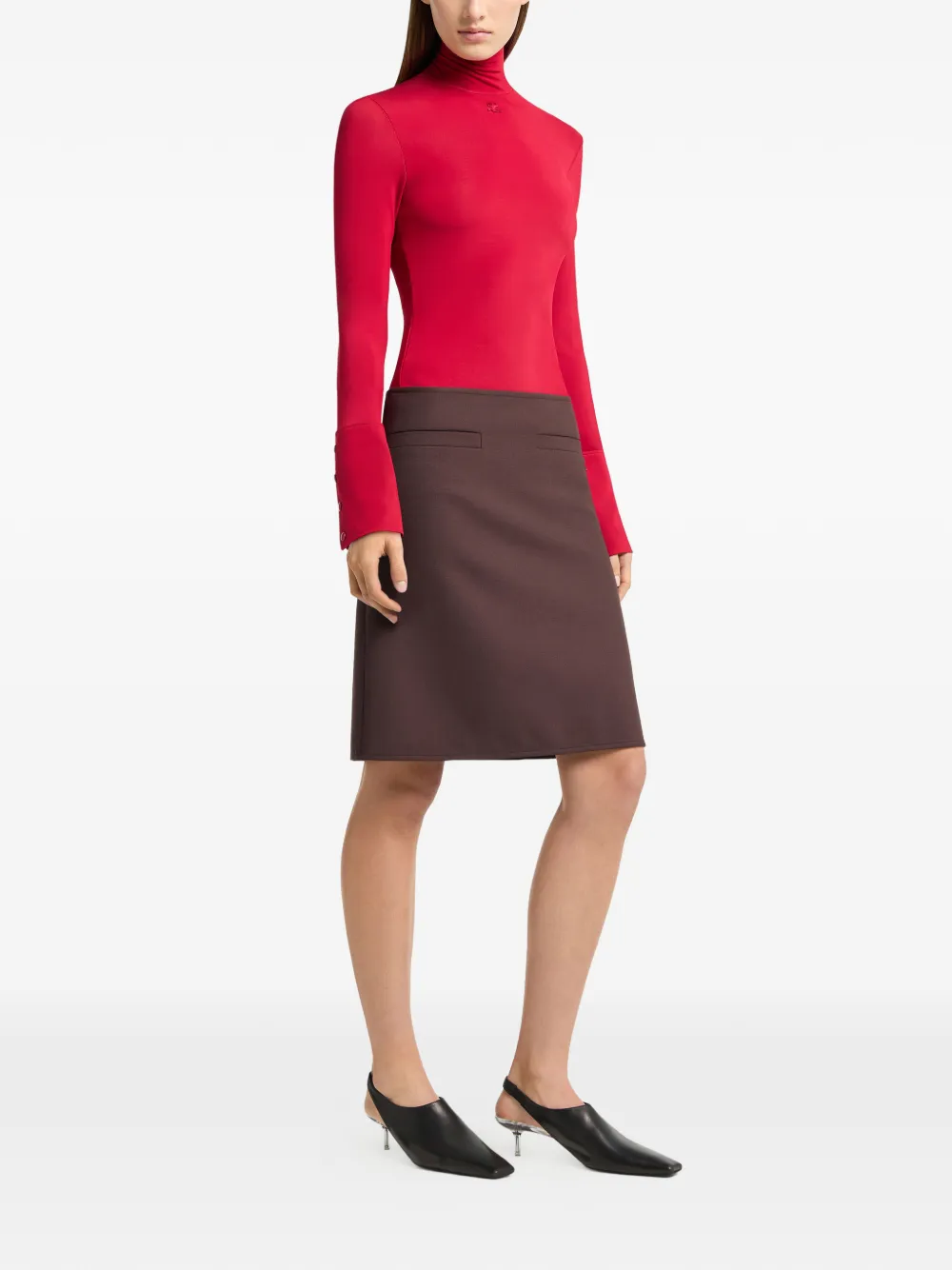 Courrèges T-shirt met geborduurd logo en hoge hals Rood