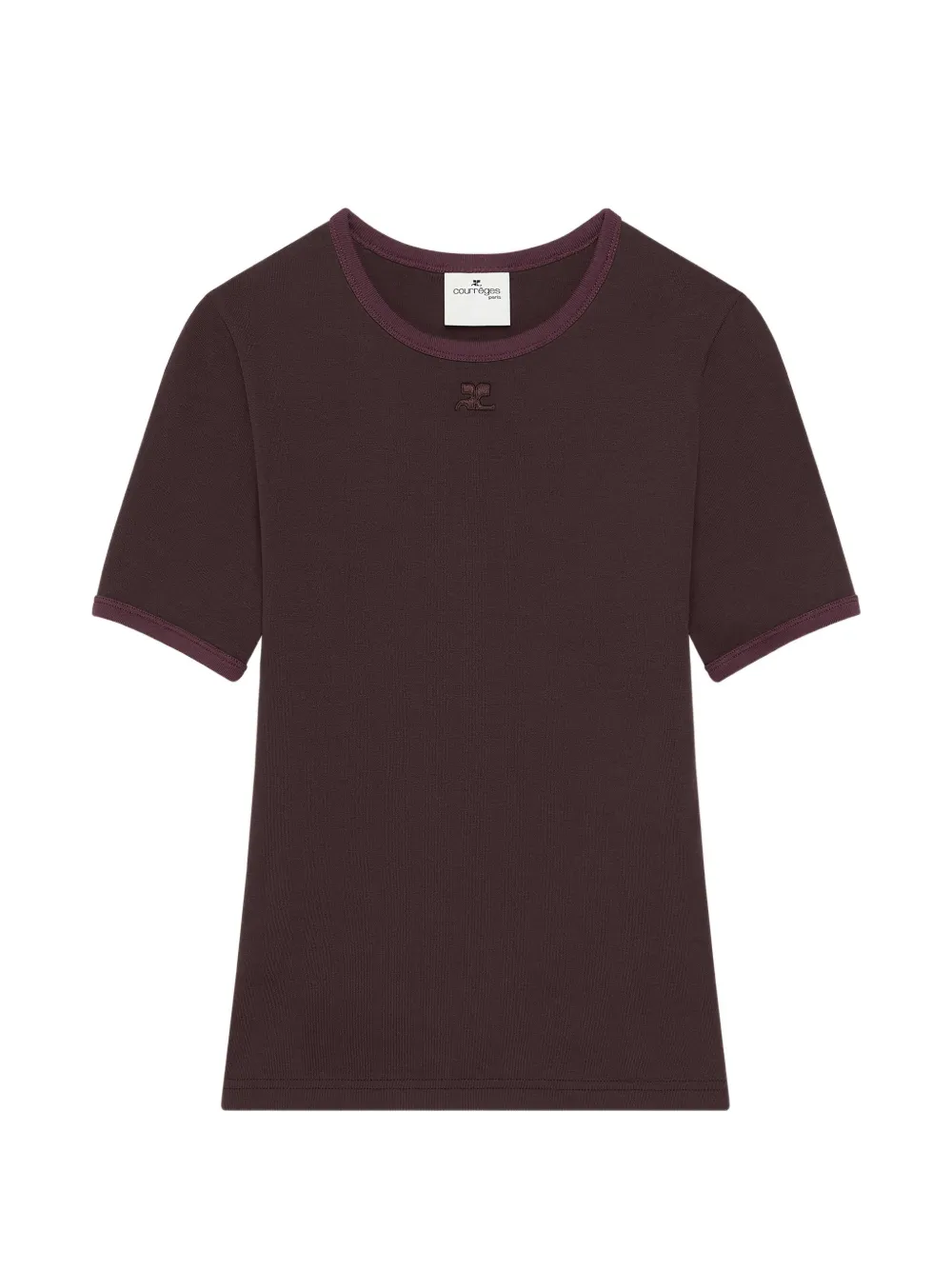 Courrèges logo-patch contrast-trim T-shirt - Marrone