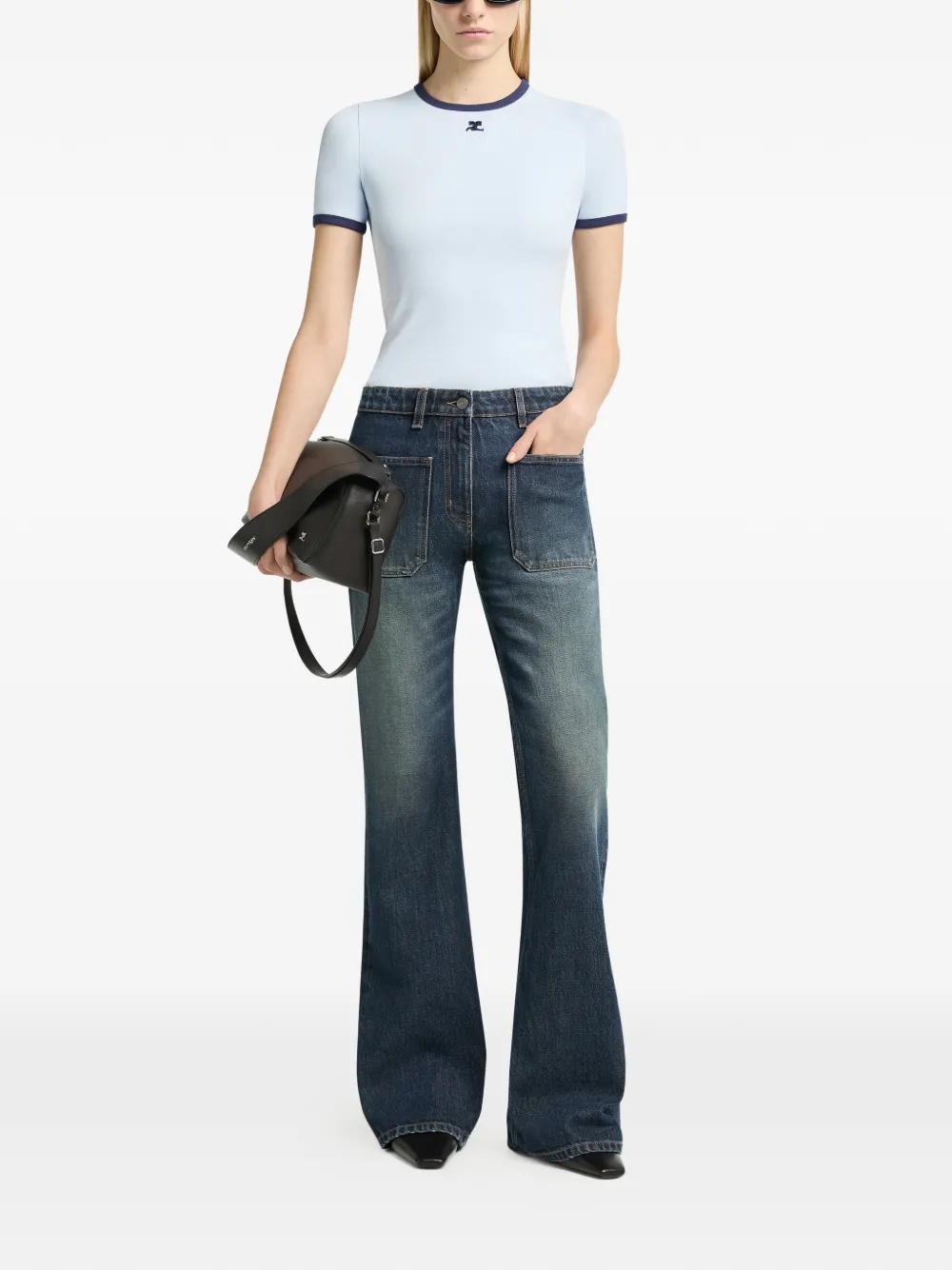 Courrèges T-shirt met contrasterende afwerking Blauw